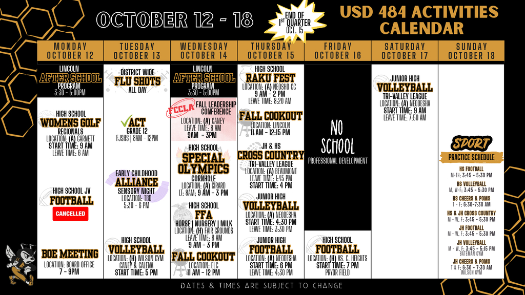Weekly Calendar 2026 | October 12 - 18