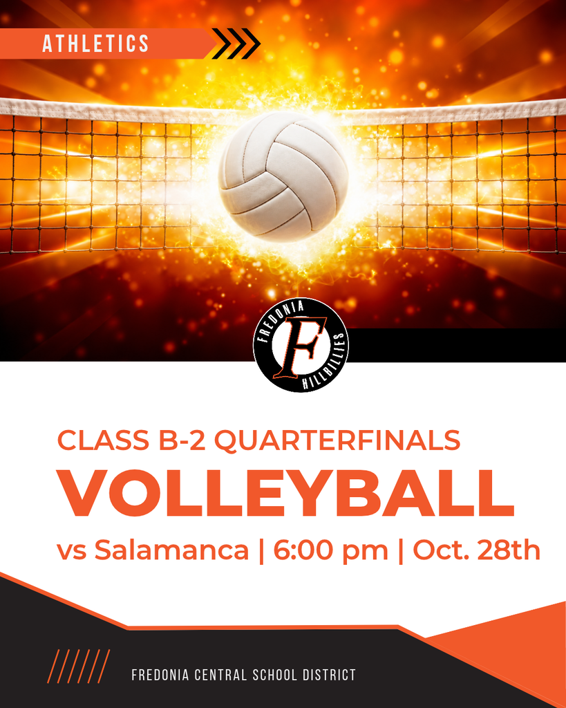Volleyball burning through the net with the details of the playoff game found in the post.