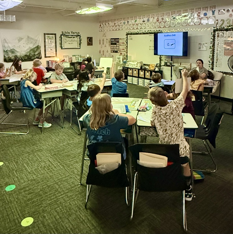 children sitting in desks in a classroom