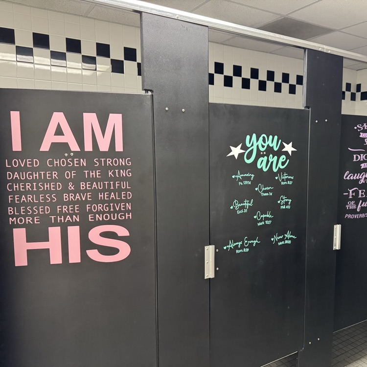stenciled Bible verses on bathroom doors