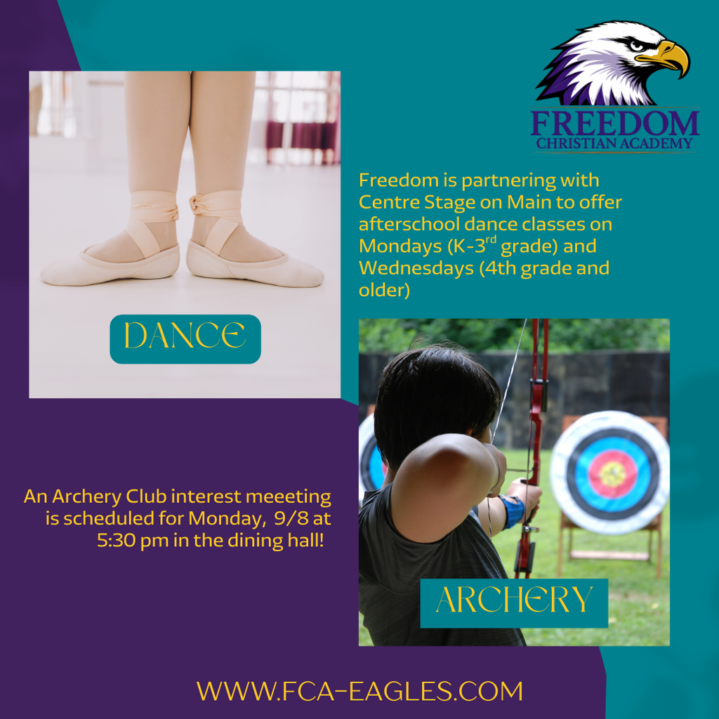 Ad for afterschool clubs of dance and archery