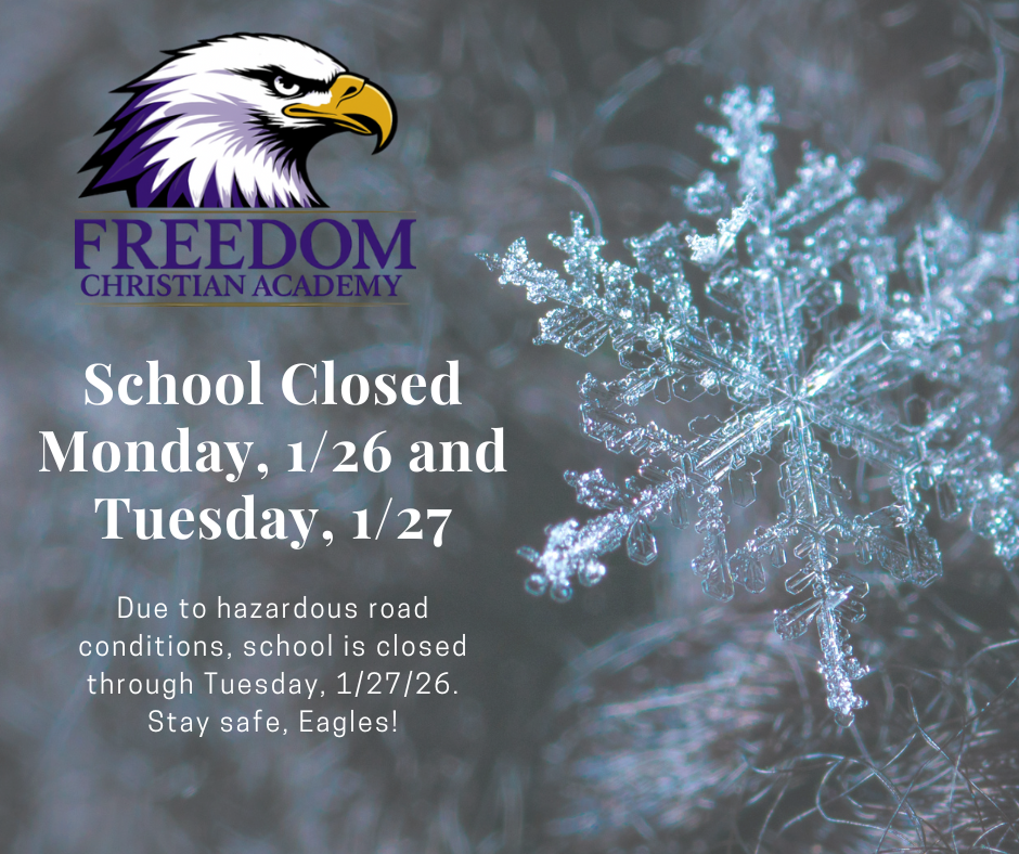 Picture with snowflake and school logo announcing school closure