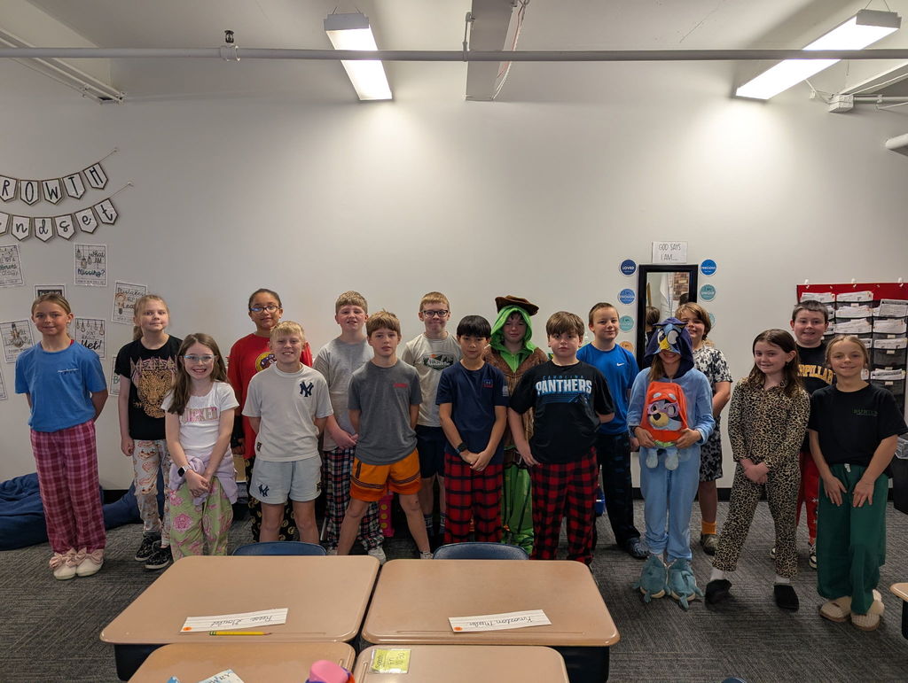 students posing on pajama day