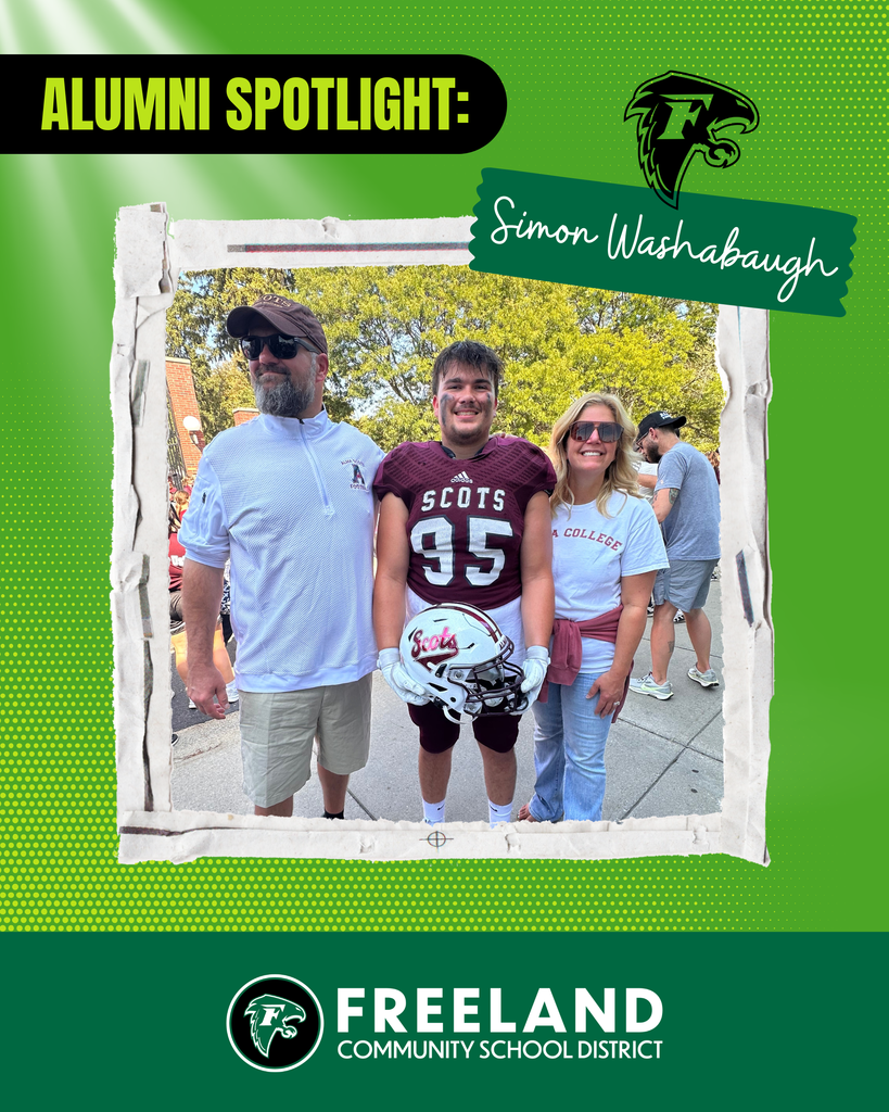 Alumni Spotlight: Simon Washabaugh - Photo of Simon in football uniform with his parents.
