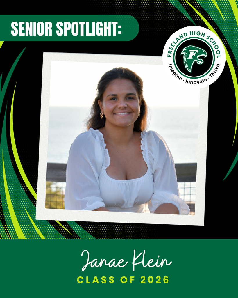 Senior spotlight Janae Klein, class of 2026. Photo of Janae Smiling in front of lake