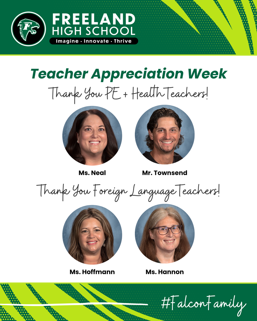 Freeland High School Teacher Appreciation Week with Photos of PE + Health and Foreign Language Teachers