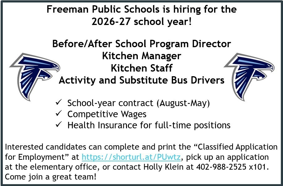 Open positions for the 26-27 school year. Contact the school with questions. 