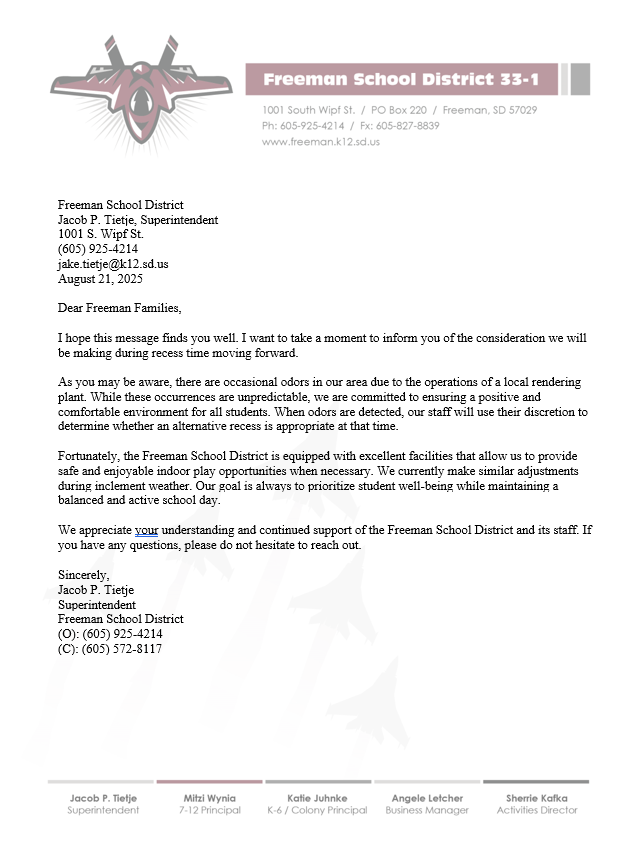 Parent Letter-Recess