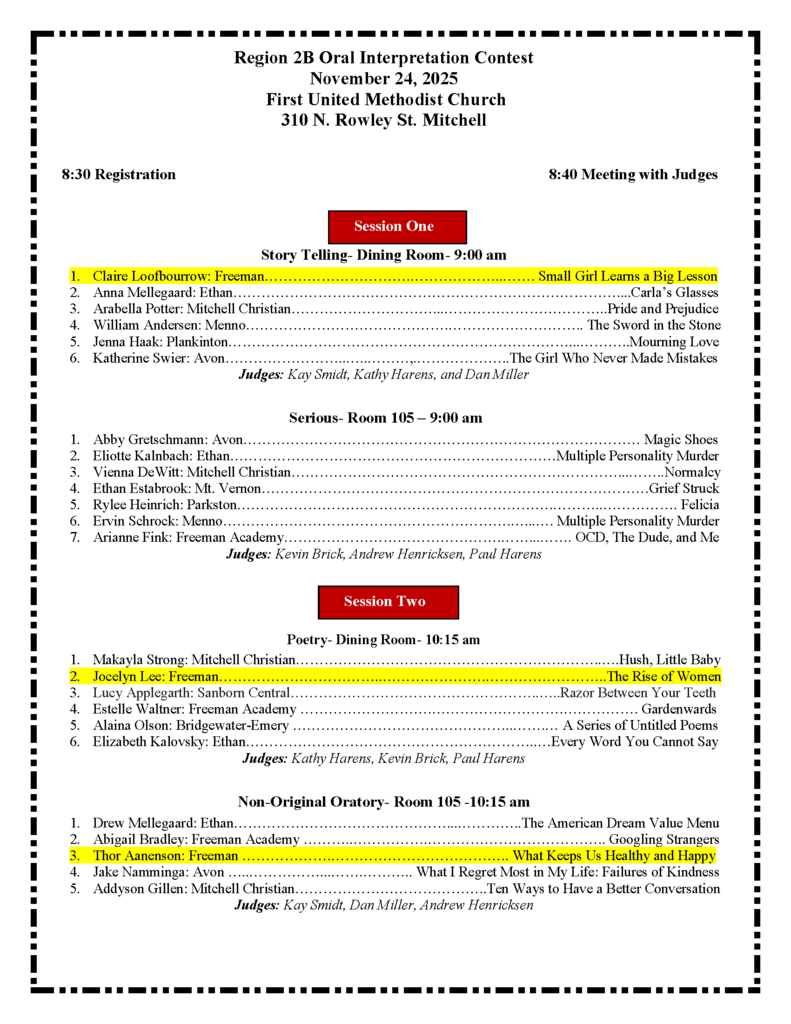 Region 2B Oral Interp Contest Schedule p1