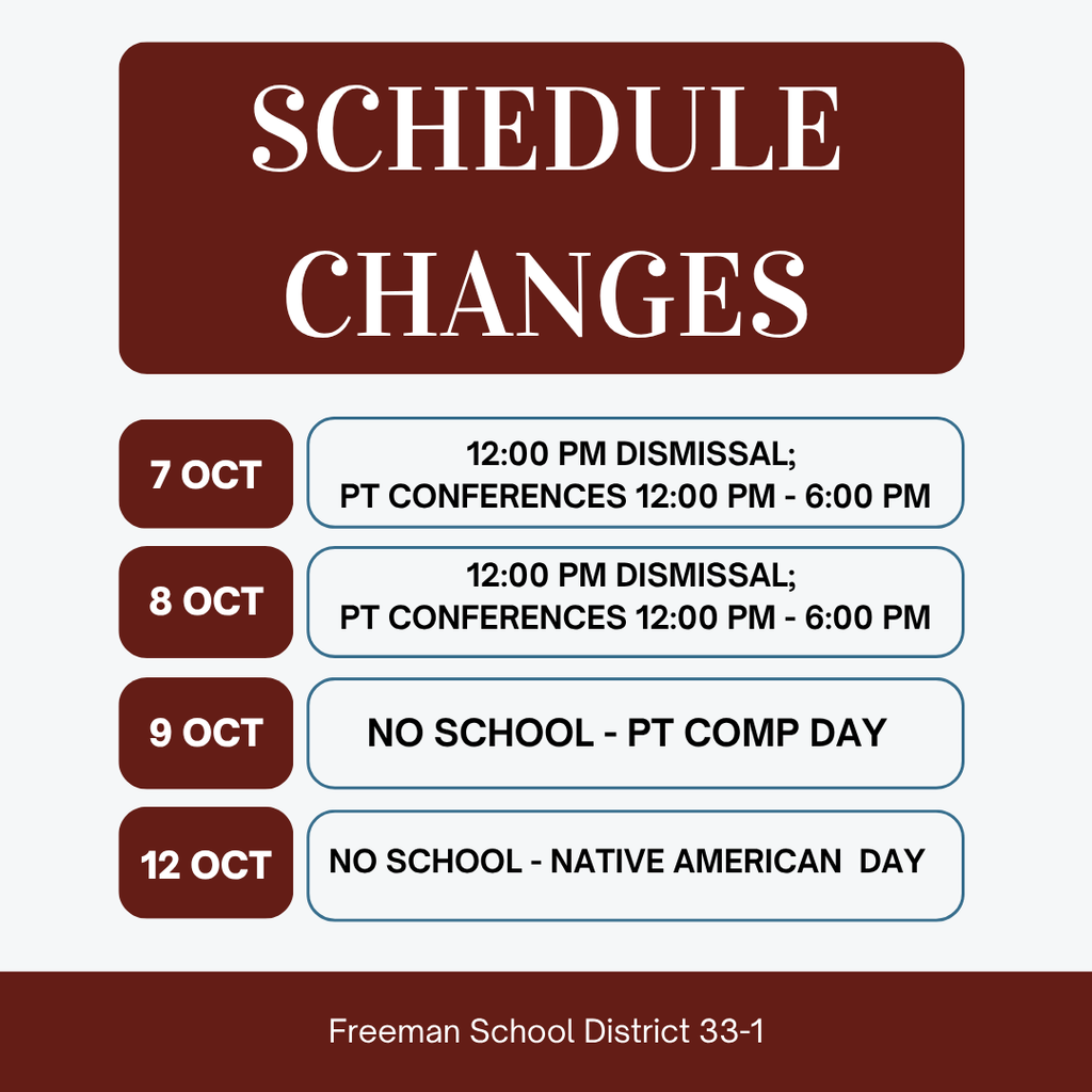 Schedule changes for week of 10-5-26