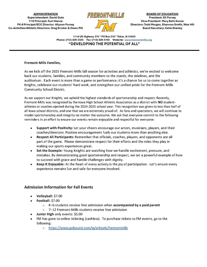 Fall expectation letter
