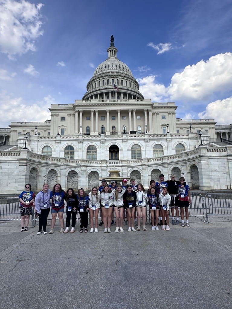 Students posing in front of the capital building