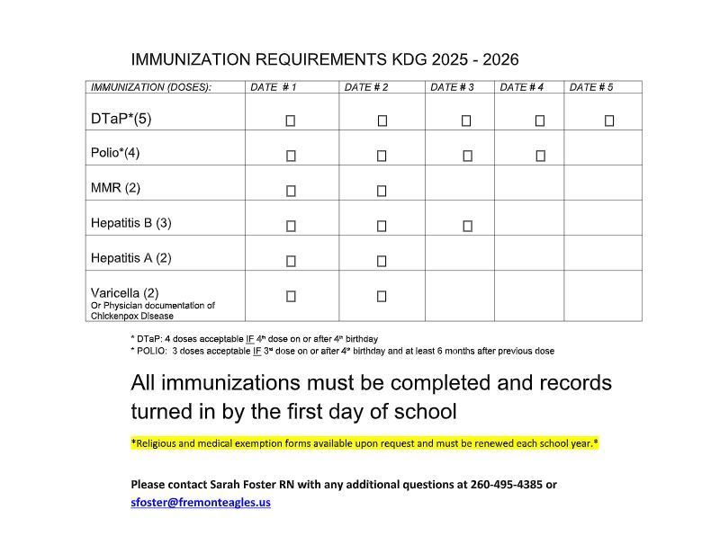 Immunization for Kindergarten students