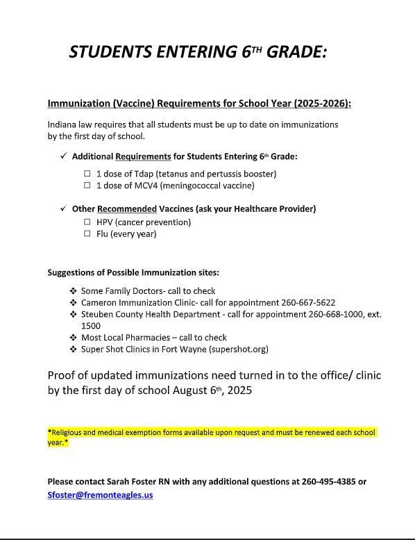 Immunization 6th grade students
