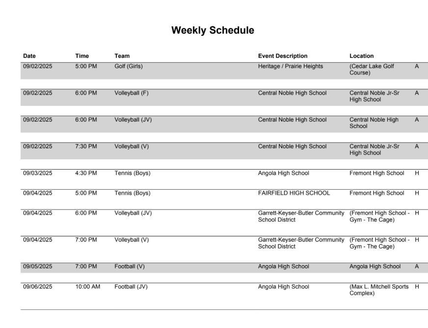 FHS Athletics Schedule
