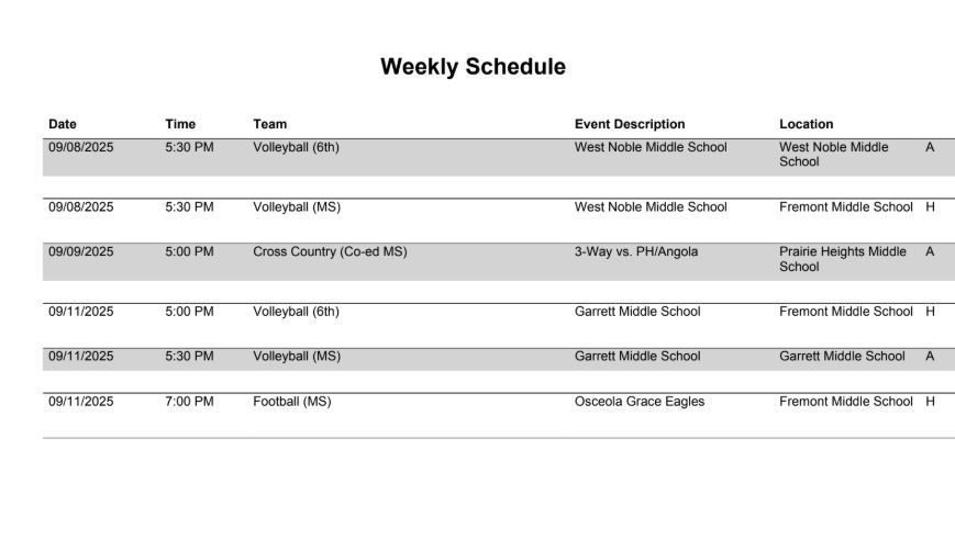 FMS Athletic Schedule