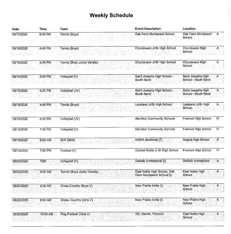 FHS Athletic Schedule 9.15.25