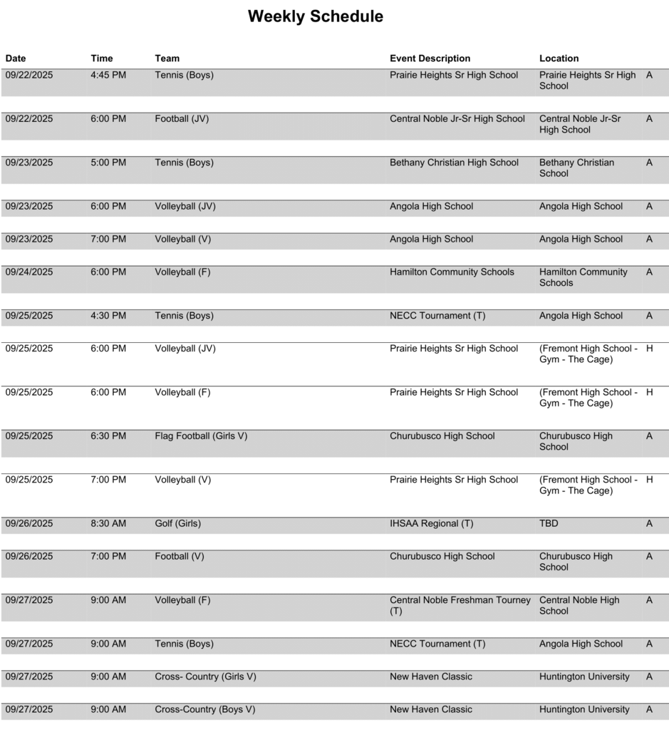 Athletic Schedule