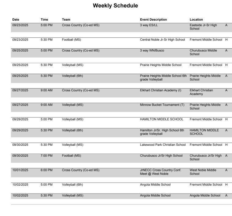 FMS Athletic Schedule
