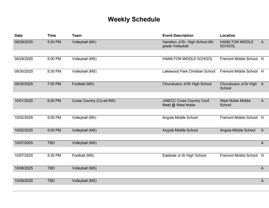 FMS Athletic Schedule