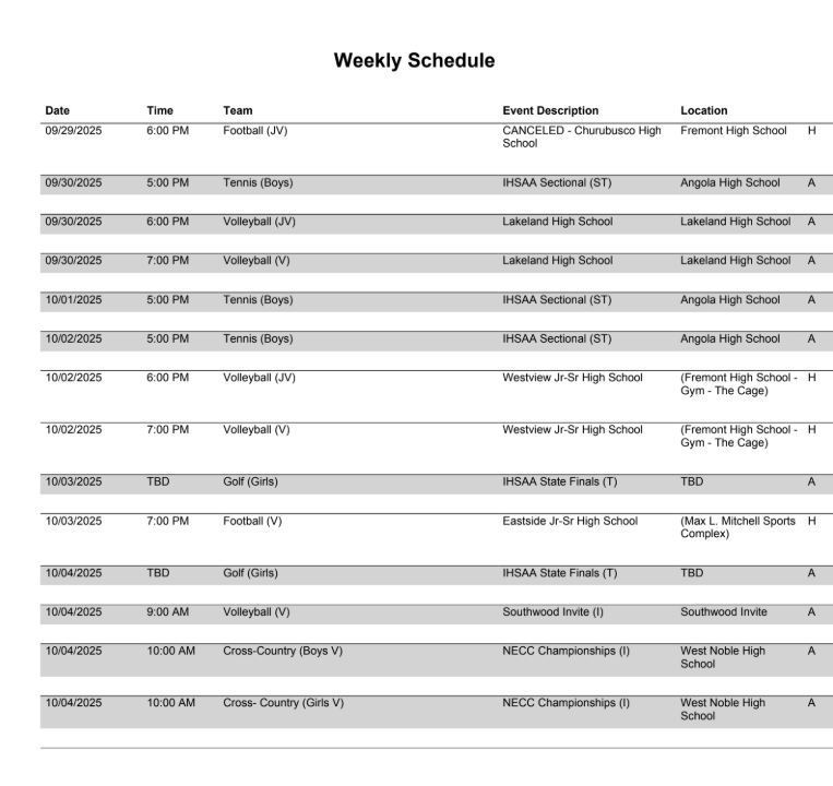 FHS Athletic Schedule
