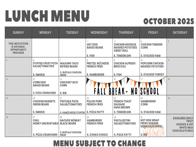 October Lunch Menu