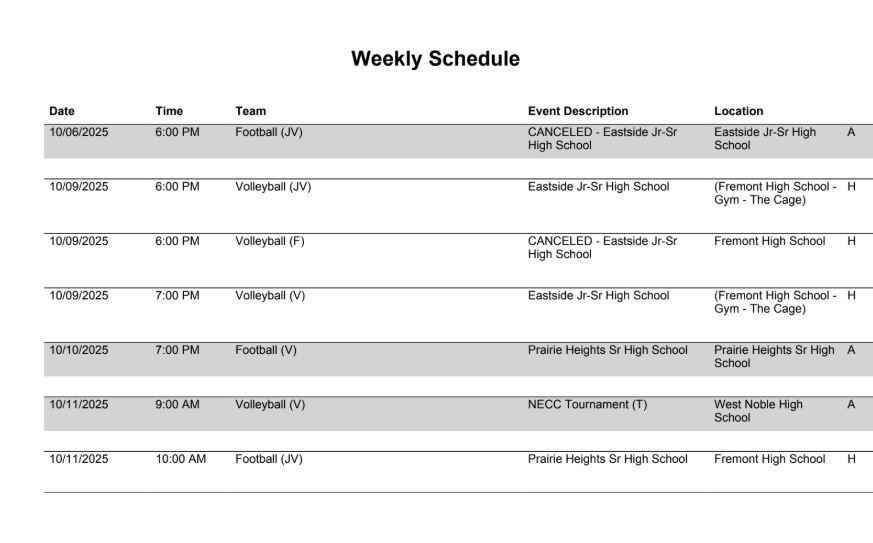 FHS Athletic Schedule 10.6.25