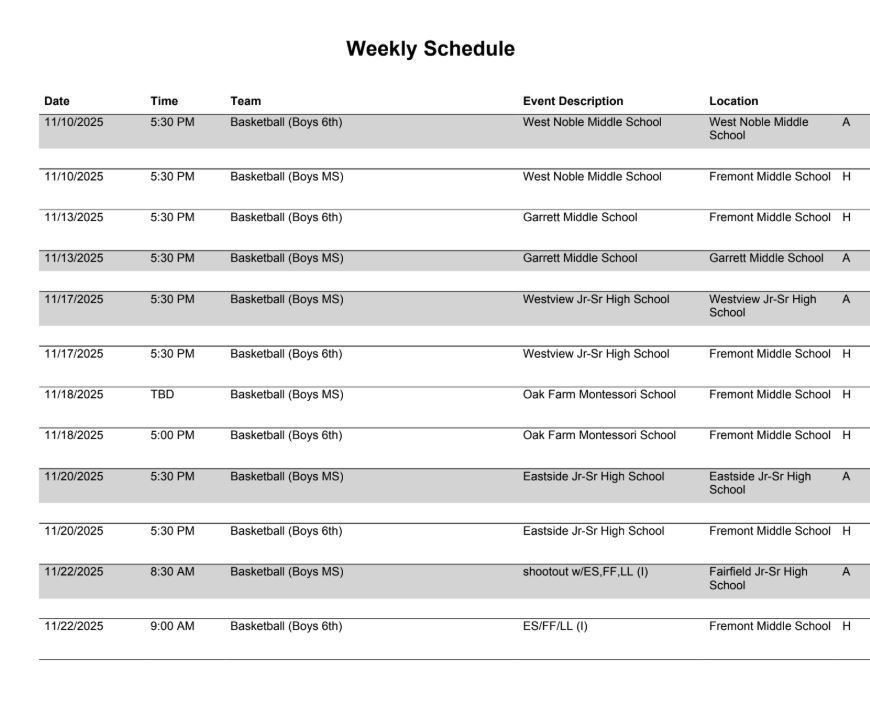 FMS Athletic Schedule