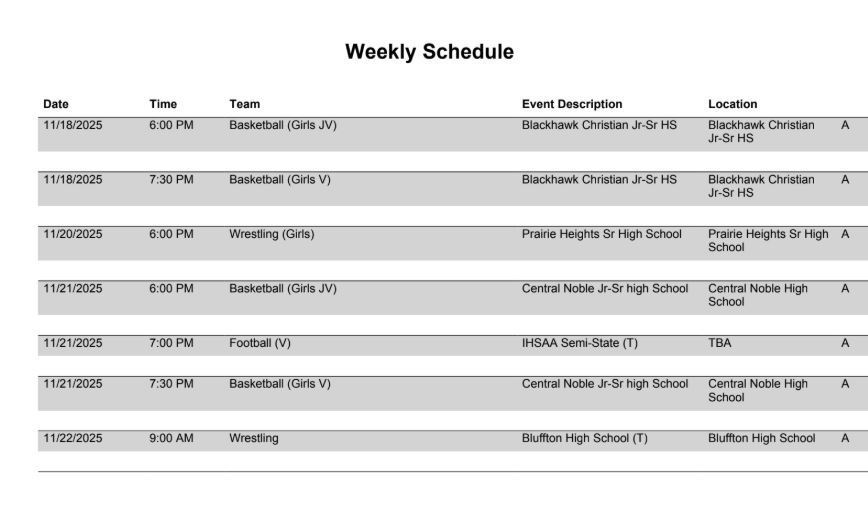 FMS Athletic Schedule
