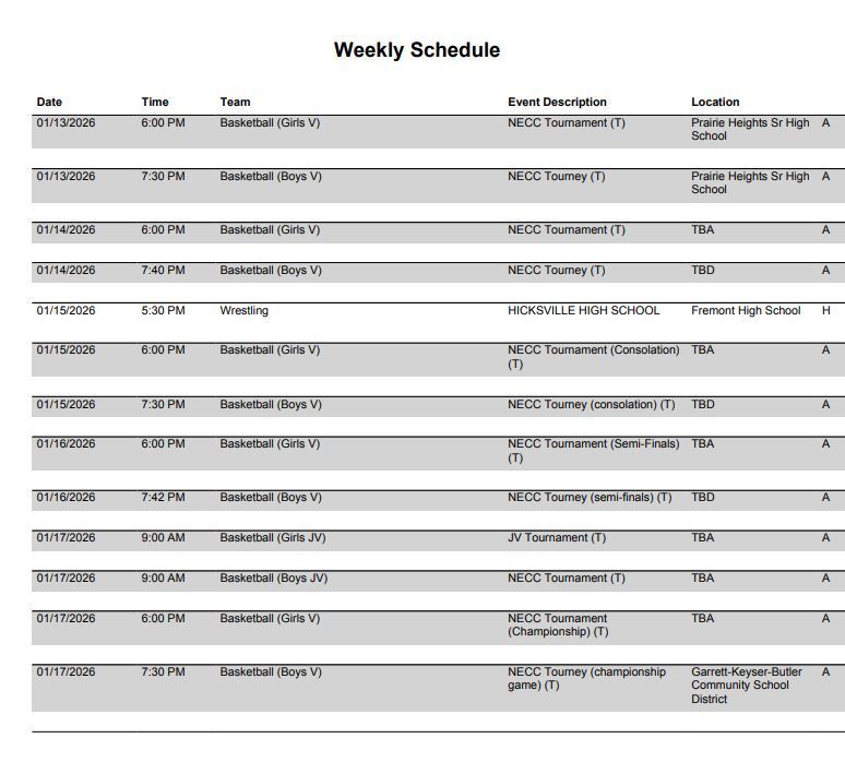 FHS Athletic Schedule 1.12.26