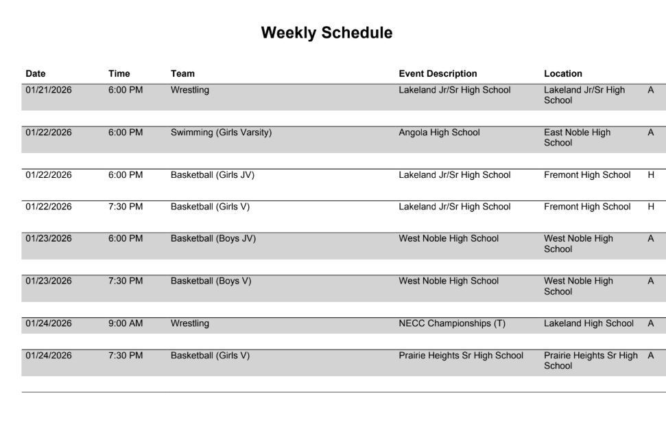 FHS Athletic Schedule