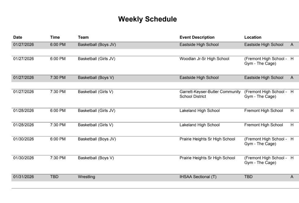 FHS Atheltic Schedule 1.26.26
