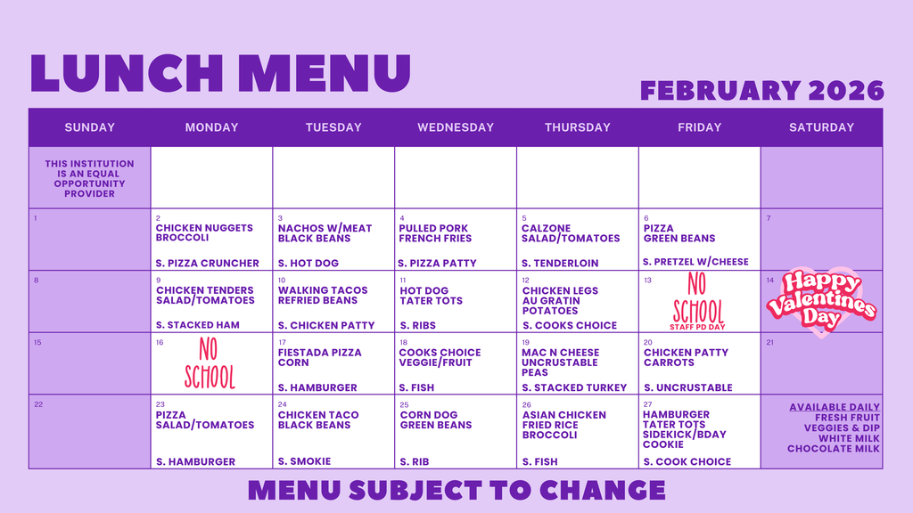 February Lunch Menu
