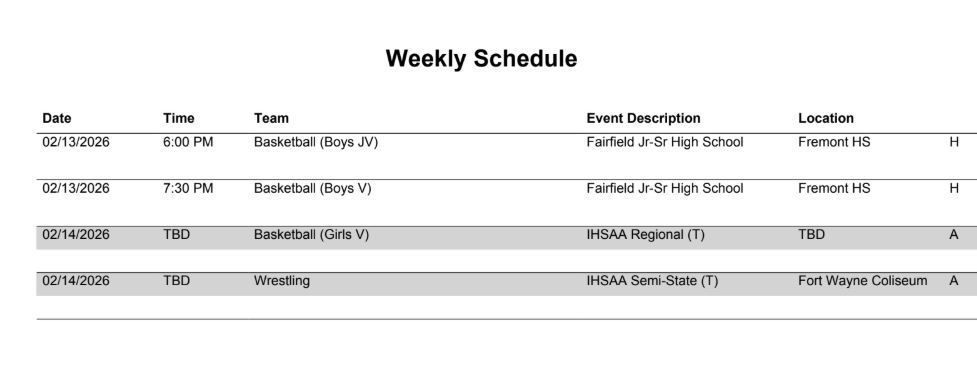 FHS Athletic Schedule 2.9.26