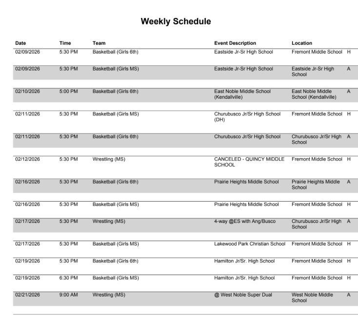FMS Athletic Schedule 2.9.26