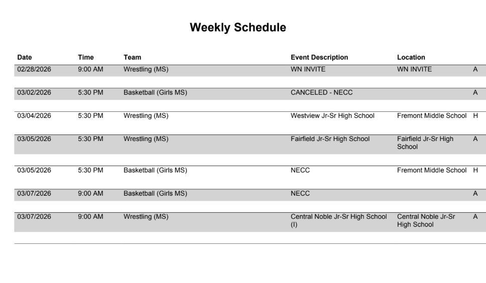 FMS Athletic Schedule