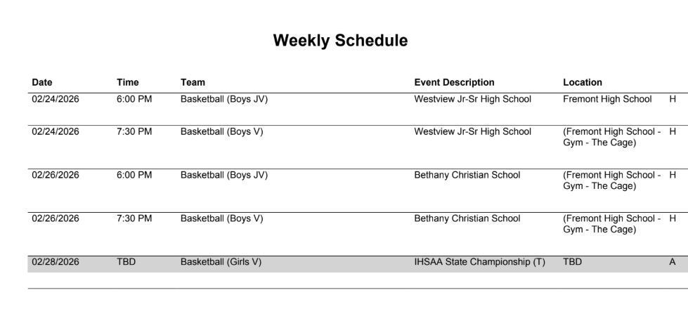 FHS Athletic Schedule