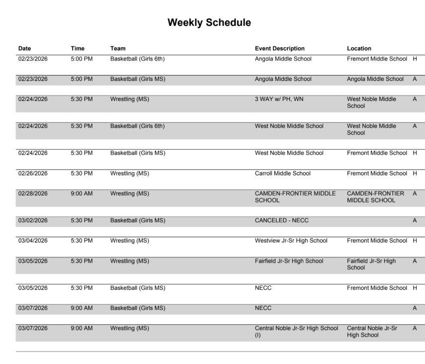 FMS Athletic Schedule 2.23.26