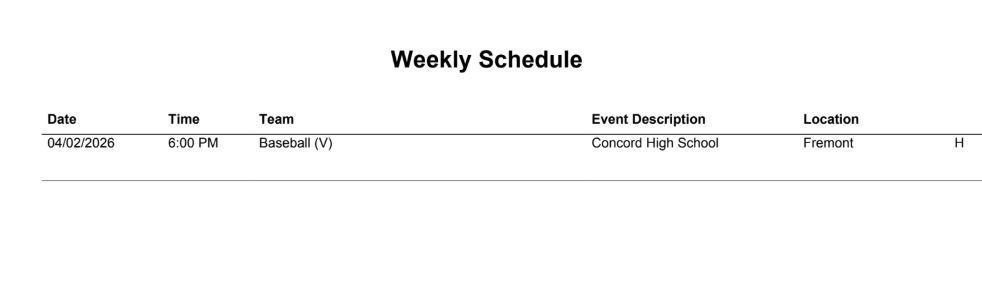 FHS Athletic Schedule