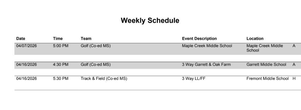 FMS Athletic Schedule 4.6.26