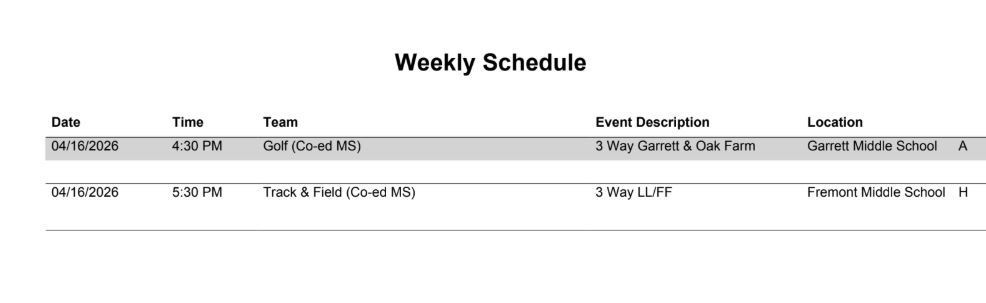 FMS Athletic Schedule 4.13.26
