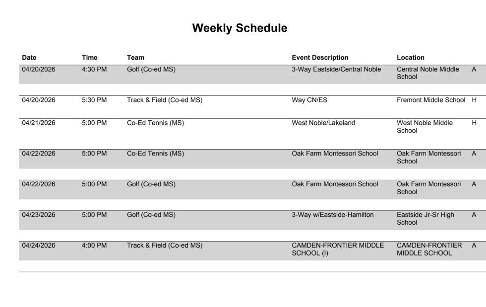 FMS Athletic Schedule
