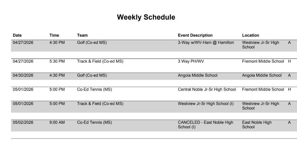FMS Athletic Schedule