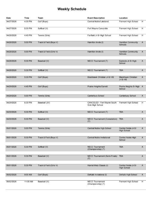 FHS Athletic Schedule 