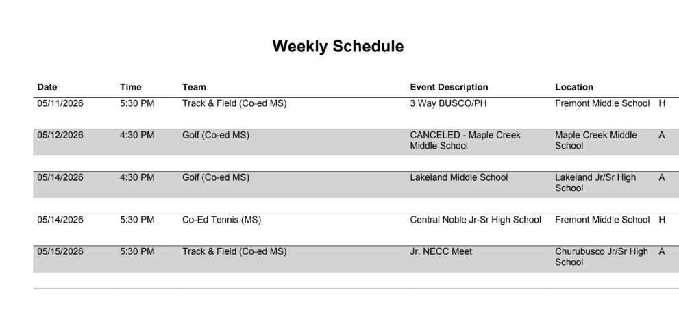 FMS Athletic Schedule