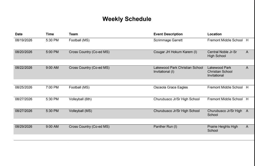 FMS Athletic Schedule 8/17/26