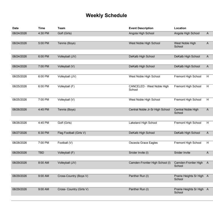 FHS Athletic Schedule 8.24.26