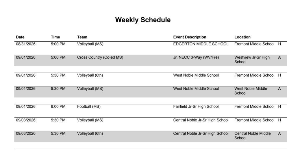 FMS Athletic Schedule