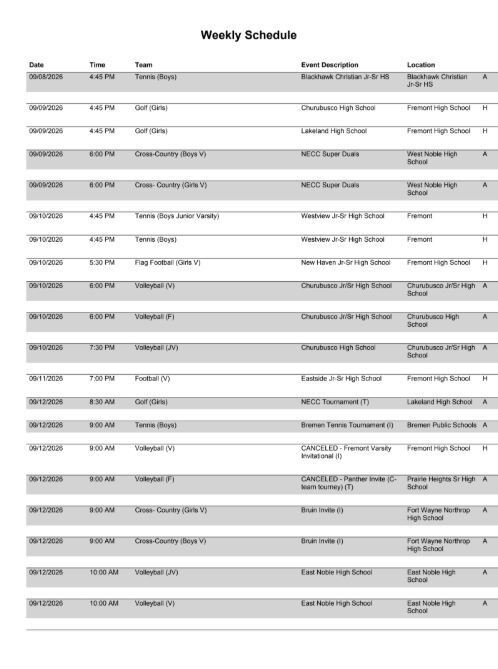 FHS Atheltic Schedule 9.8.26