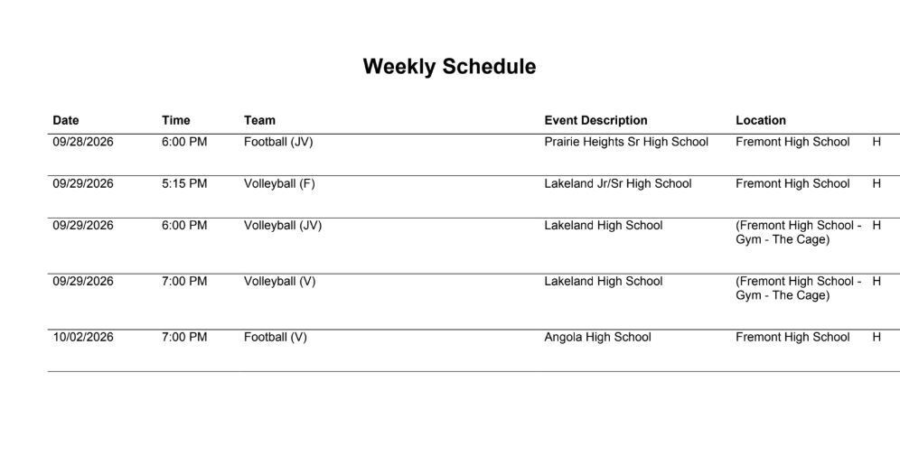 FHS Athletic Schedule 9.28.26